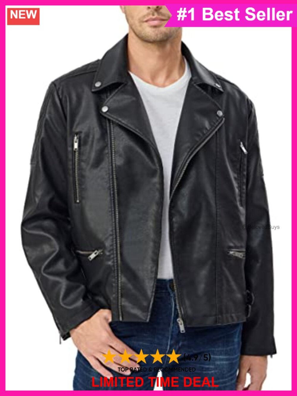 Faux Leather Motorcycle Jacket Slim Fit Asymmetrical Zip Moto Biker Coat